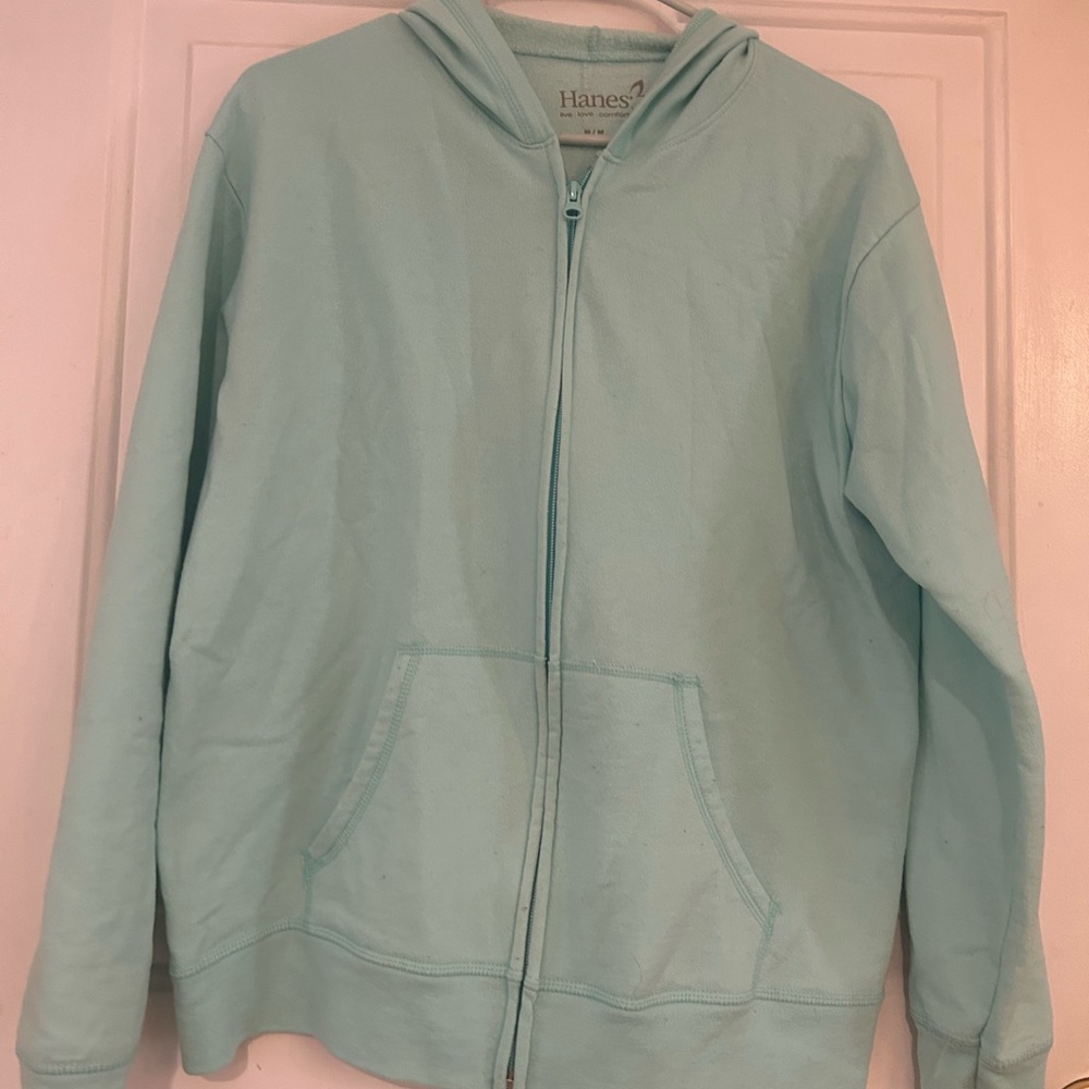 Light Blue Hanes Zip Up Women’s Hoodie